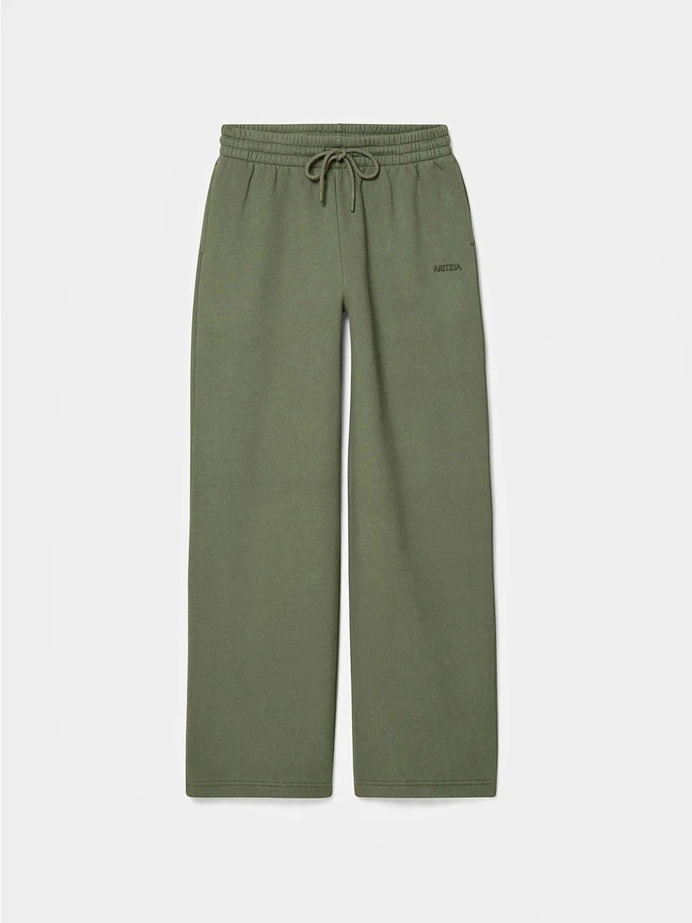 Aritzia Cozy Sweatfleece Boyfriend Wide Leg Sweatpants Army Green Small Tall EUC